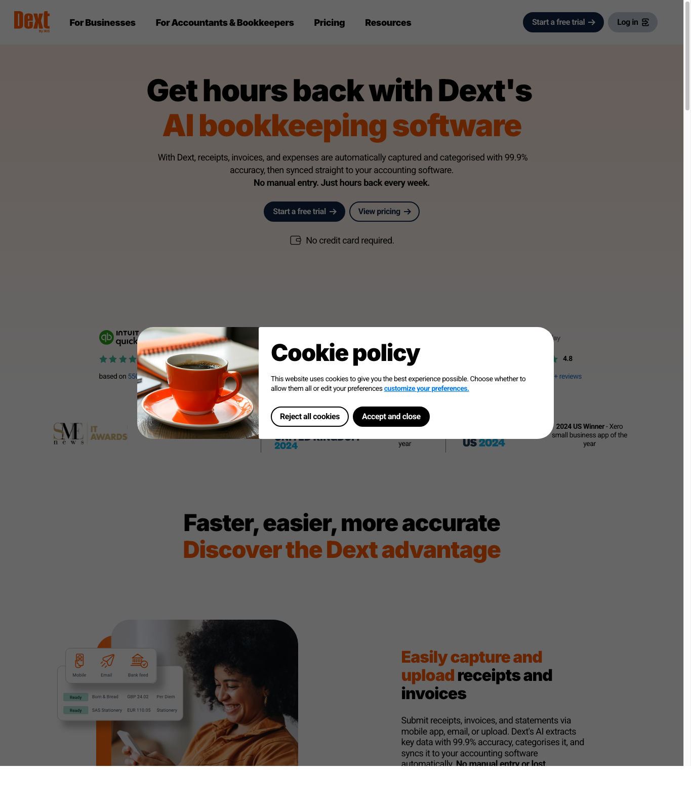Dext Canada homepage captured May 10, 2026.