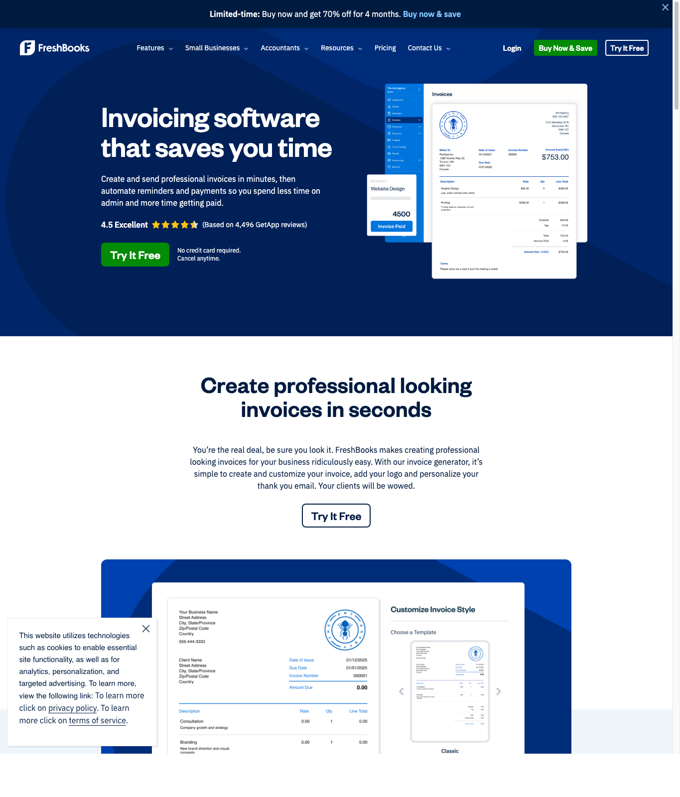 FreshBooks invoicing software page captured May 10, 2026.